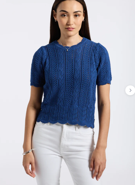 Posey Women's Short-Sleeve Crochet Knit Sweater Top, Navy - SW0108P