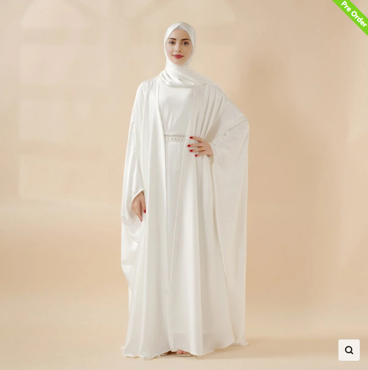 5-Piece Set Butterfly Abaya With Niqab, Loose Full Cover Satin Abaya